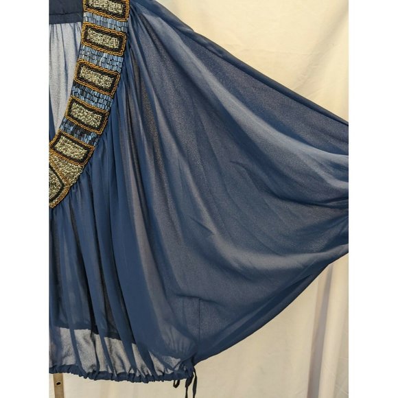 Umgee Sheer Beaded Dolman Sleeve Navy Blue Size S Blouse V-Neck - Picture 4 of 5